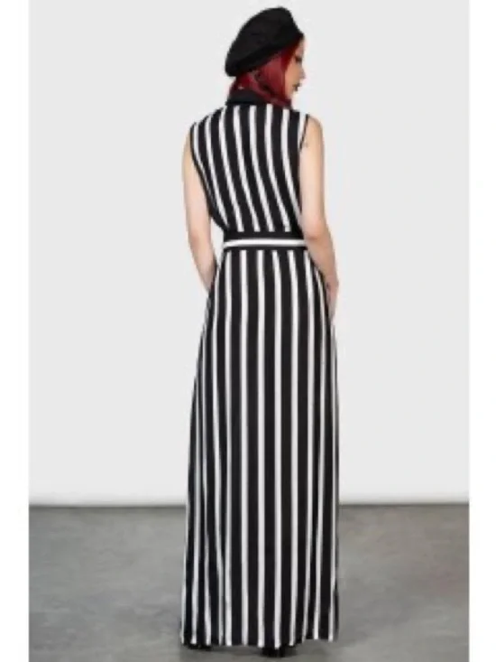 Killstar Black and White Vertical Stripe Maxi Dress - Picture 3 of 12